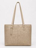 Beige Floral Embossed Tote Bag