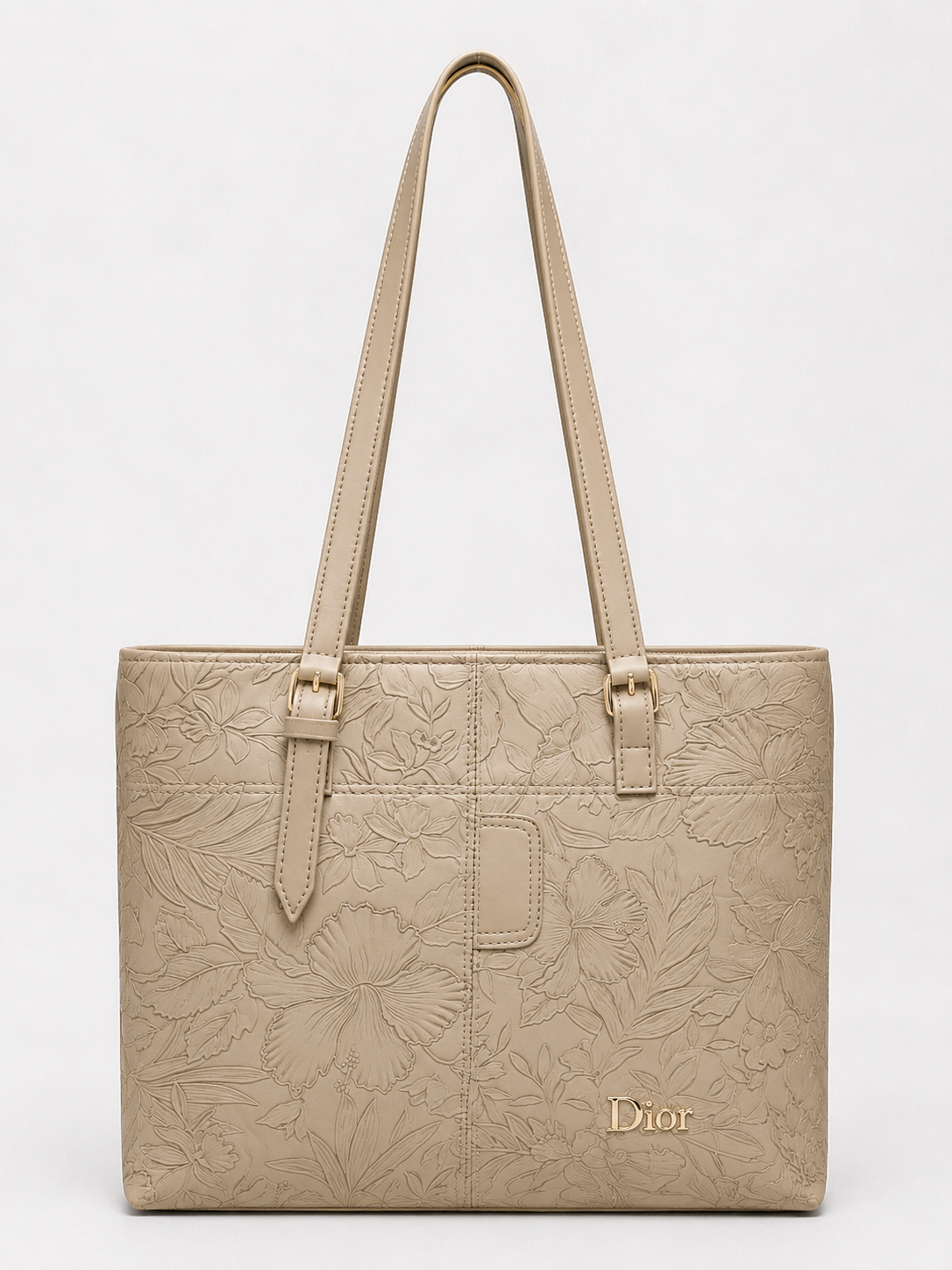 Beige Floral Embossed Tote Bag