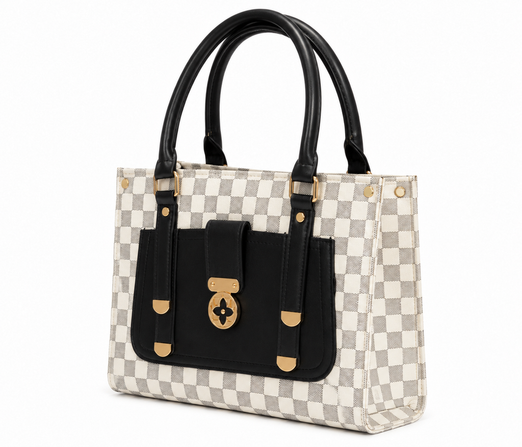 Checkerboard Tote with Gold Hardware bag