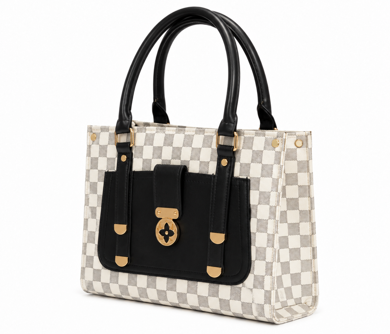 Checkerboard Tote with Gold Hardware bag